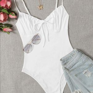 SHEIN Tie Front Ruched Bust Cami Bodysuit